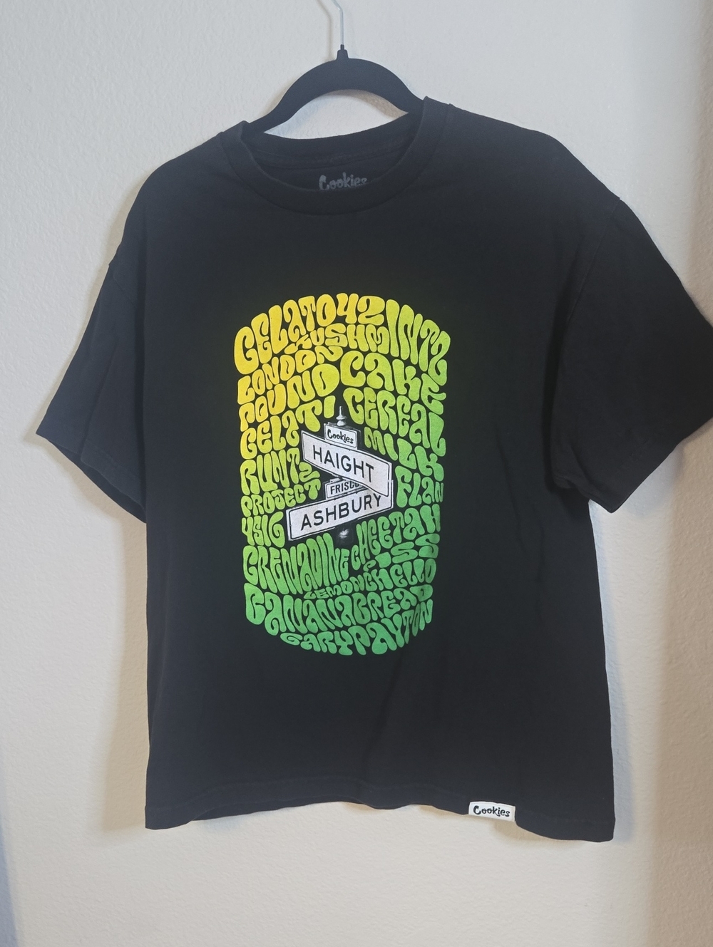 Cookies Black Short Sleeve Tee with Yellow-Green Graphic - Haight Ashbury